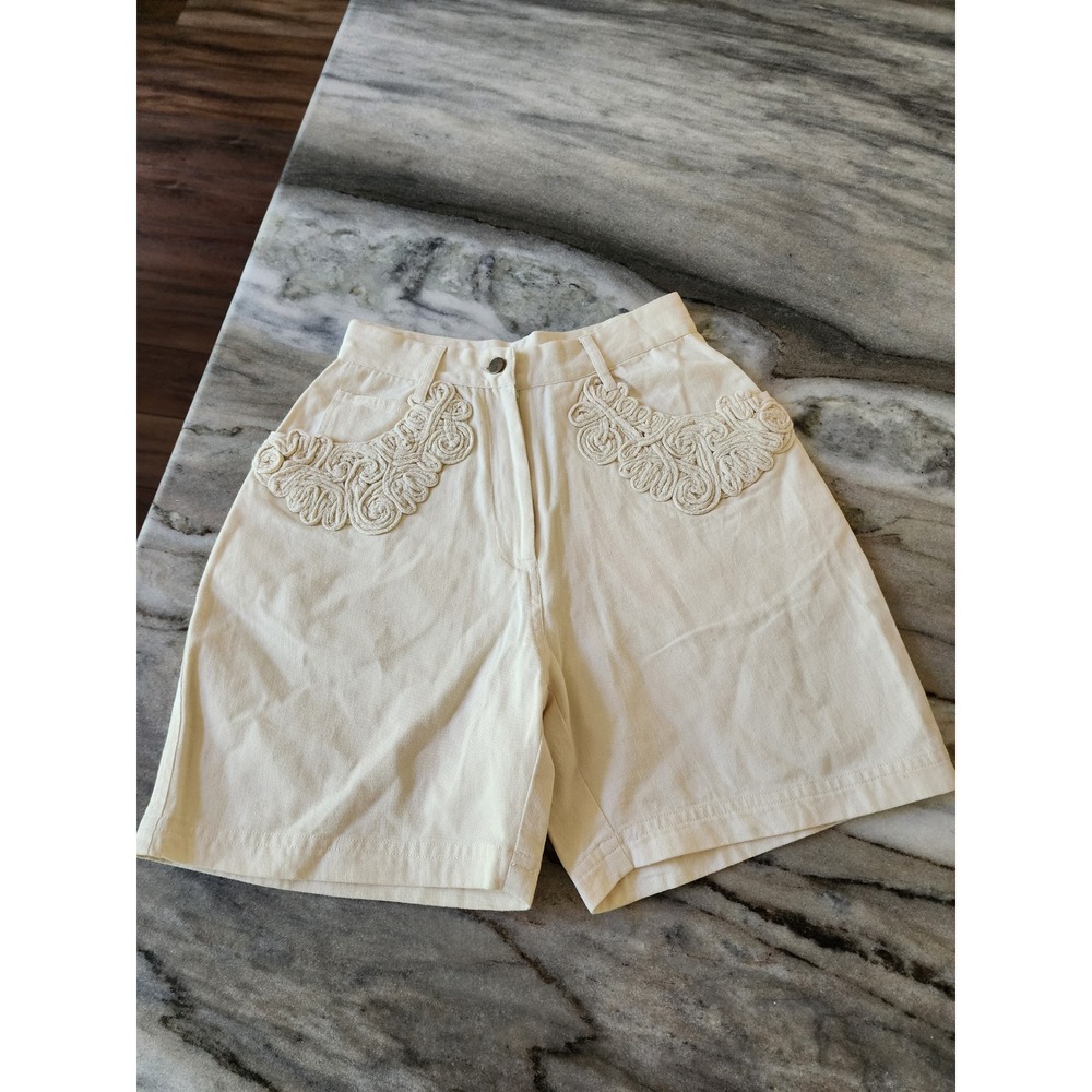 Styles To Go High Waist Shorts Crochet Pockets Cotton Casual Beige XS VTG 80s